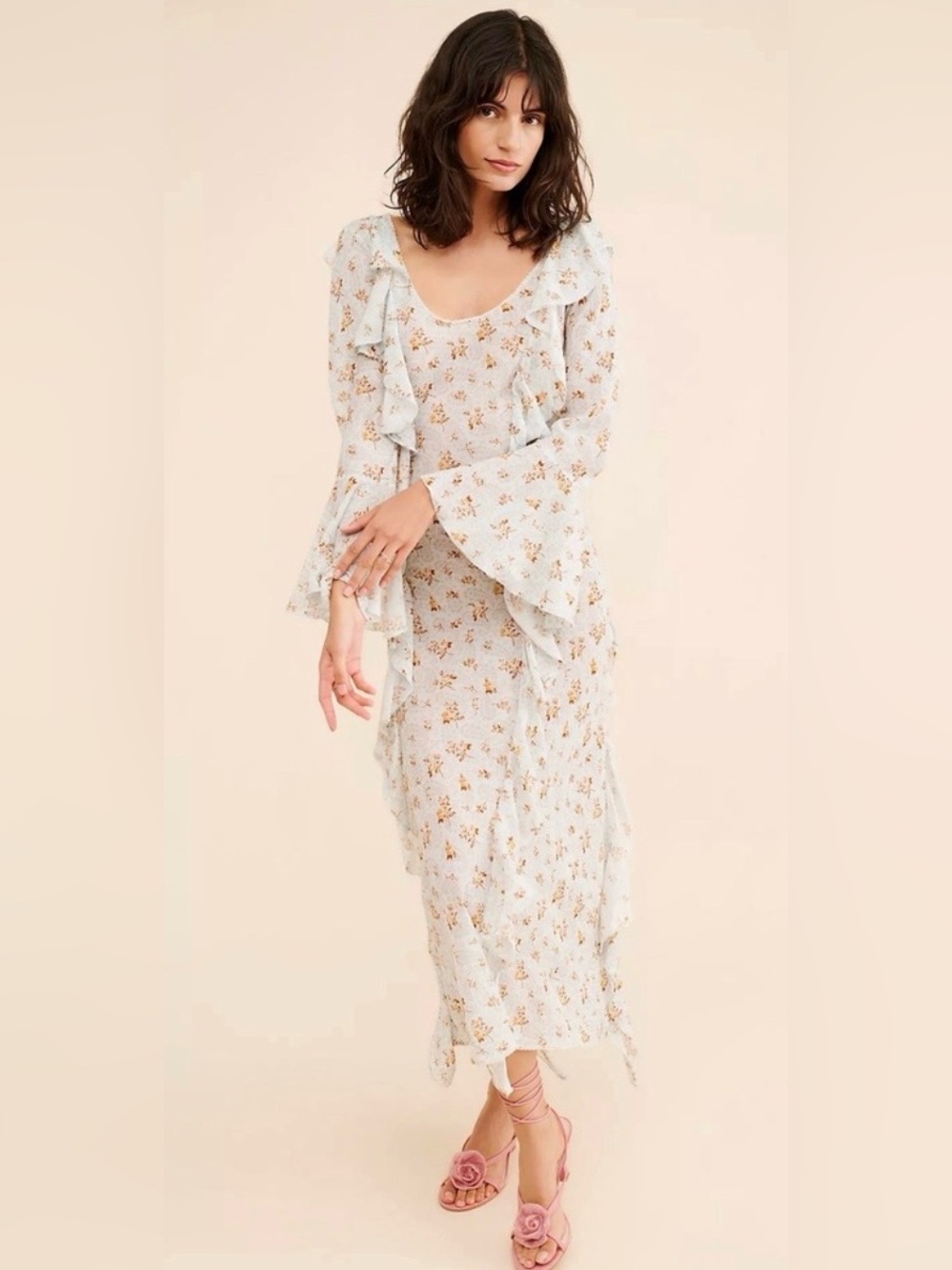 Spell Fleur Frill Bias Blue Teapot Maxi Dress - Picture 5 of 8